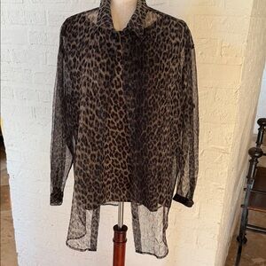 Leopard Print Sheer Long button down blouse with matching Camisole. Size 14
